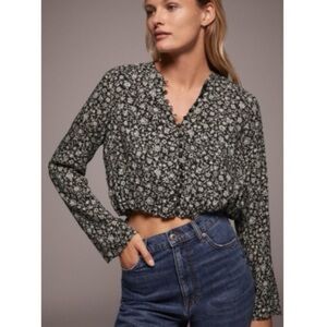 Zara floral cropped Black and White blouse